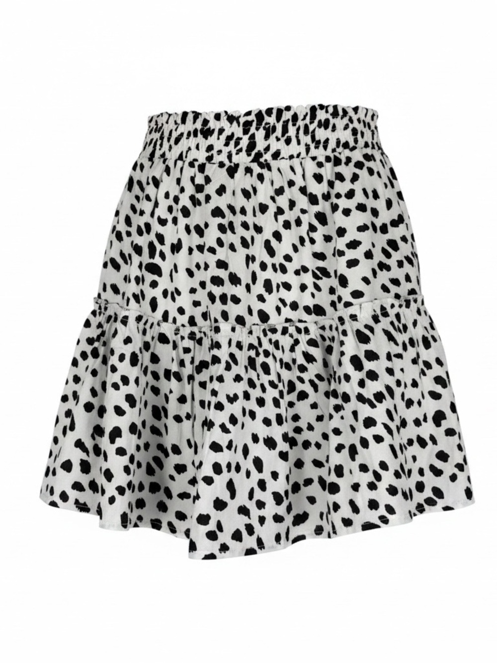 Black & White Spot Tiered Mini Skirt with Drawstring Waist